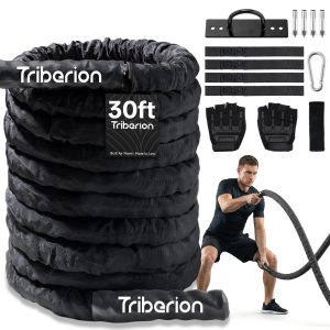 Battle Rope for Home Gym Workout - 1.5 Inch 30ft Heavy Weighted Training Exercise Ropes Fitness Equipment with Sleeve and Anchor Strap Kit for Outdoor Working Out