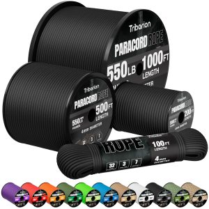 Paracord Rope 550 lb - 100ft 5/32" Parachute Cord 4MM 7-Strand para Cord - Heavy Duty Spool String for Survival,Camping Gear, Survival Bracelet, Clothesline - Black